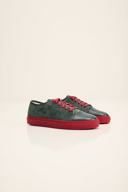 Men's Leather and Suede Sneakers - Green Red | Ron Tomson