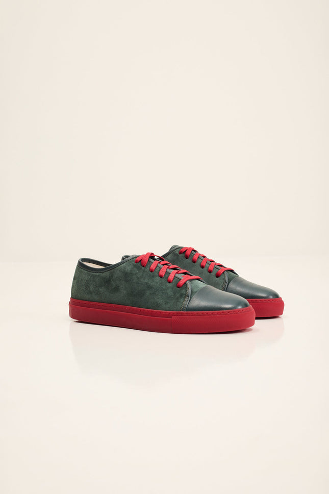 Men's Leather and Suede Sneakers - Green Red | Ron Tomson