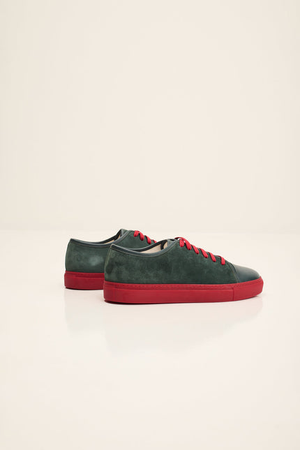 Men's Leather and Suede Sneakers - Green Red | Ron Tomson