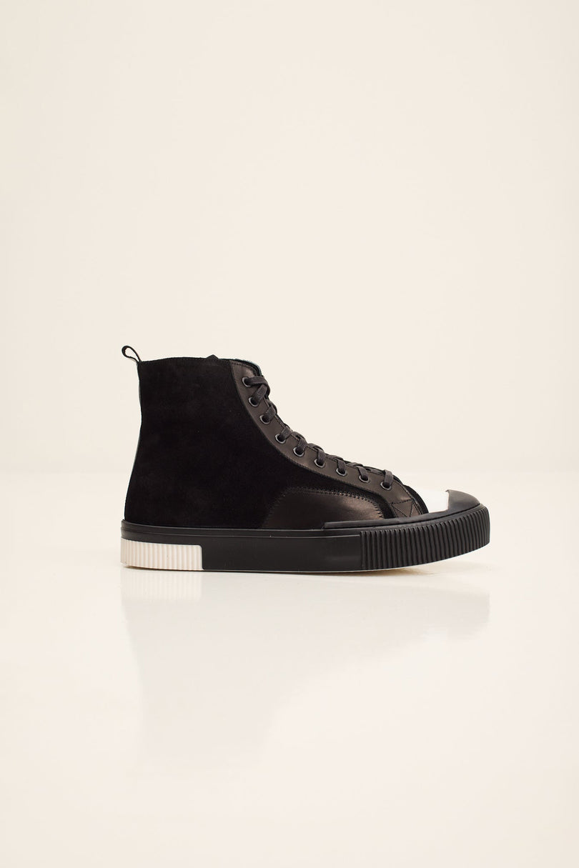 Men's Leather and Suede High-Top Sneaker - Black Suede | Ron Tomson