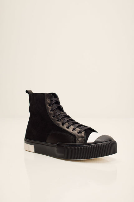 Men's Leather and Suede High-Top Sneaker - Black Suede | Ron Tomson