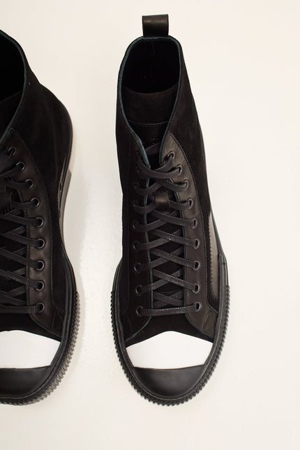 Men's Leather and Suede High-Top Sneaker - Black Suede | Ron Tomson