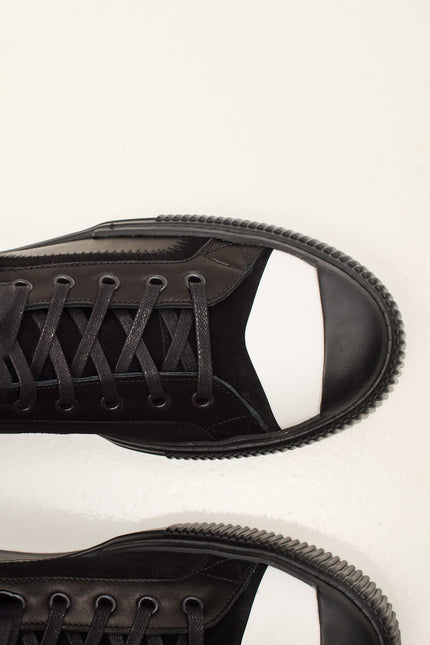 Men's Leather and Suede High-Top Sneaker - Black Suede | Ron Tomson