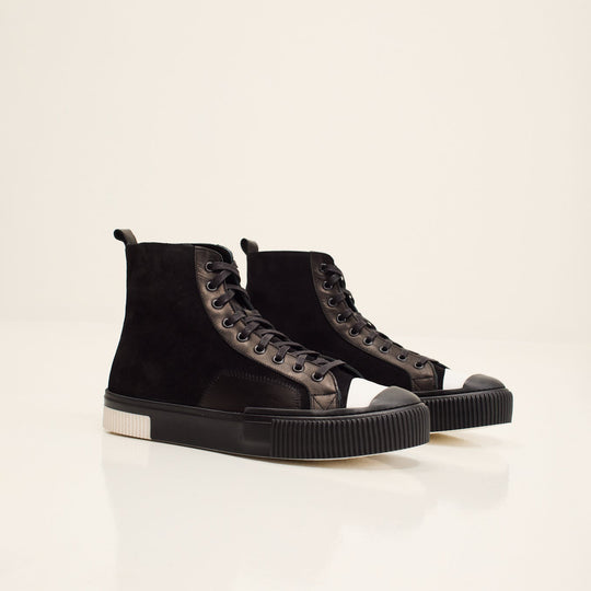 Men's Leather and Suede High-Top Sneaker - Black Suede | Ron Tomson