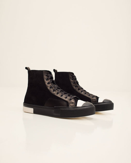Men's Leather and Suede High-Top Sneaker - Black Suede | Ron Tomson