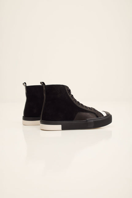 Men's Leather and Suede High-Top Sneaker - Black Suede | Ron Tomson