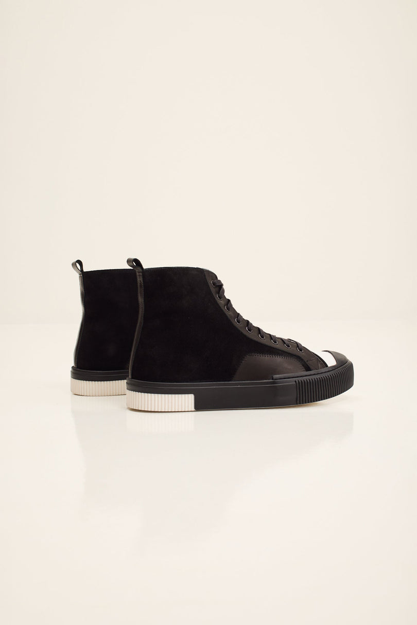 Men's Leather and Suede High-Top Sneaker - Black Suede | Ron Tomson