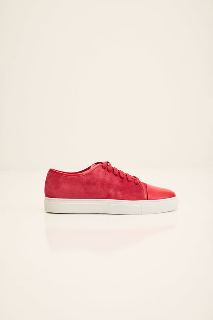 Men's Leather and Suede Sneakers - Red White | Ron Tomson