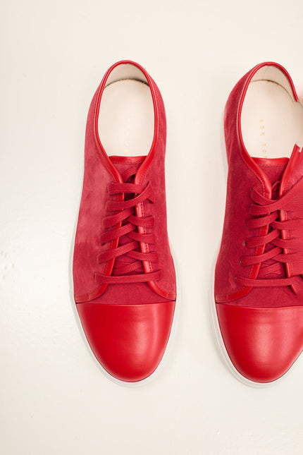 Men's Leather and Suede Sneakers - Red White | Ron Tomson