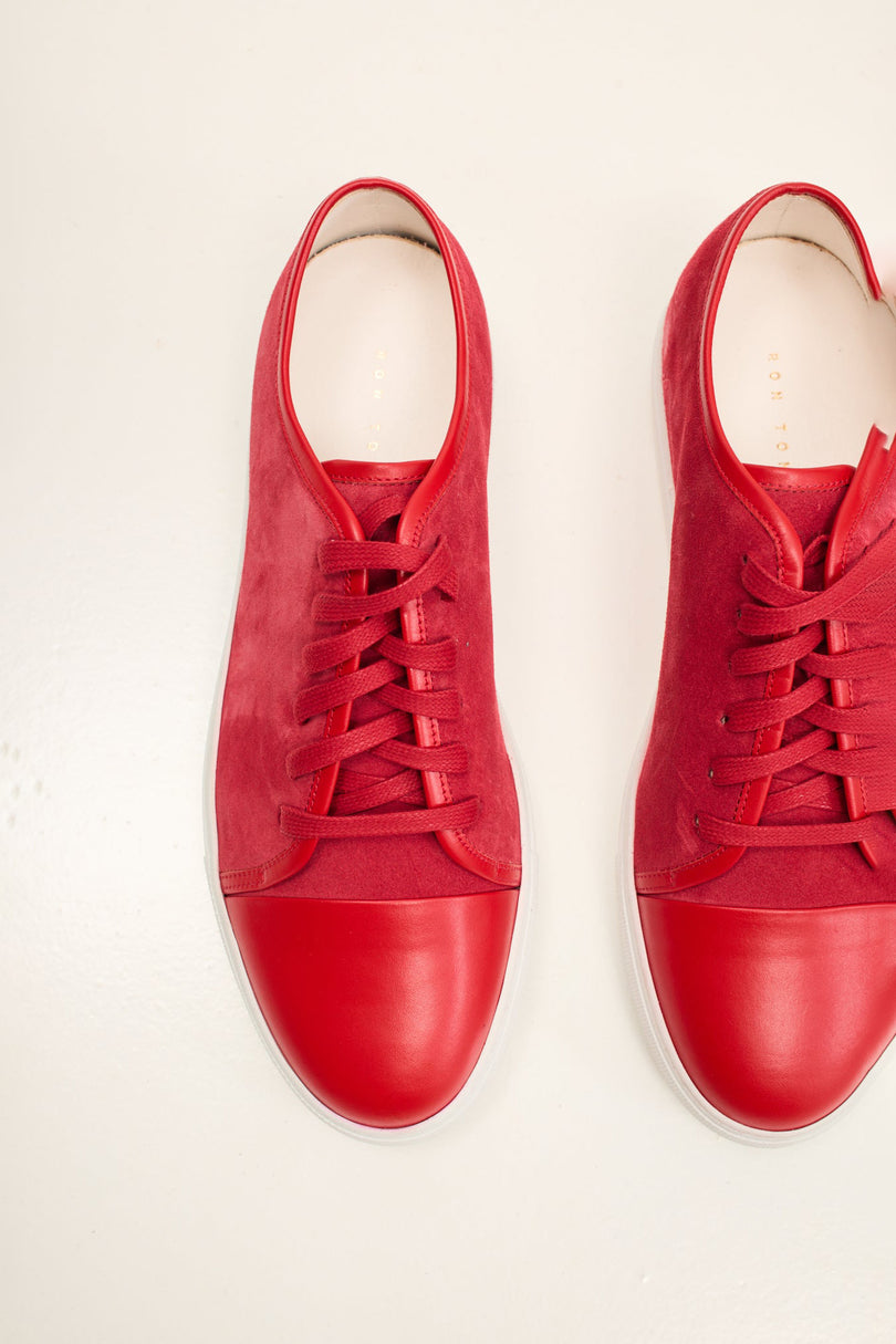 Men's Leather and Suede Sneakers - Red White | Ron Tomson