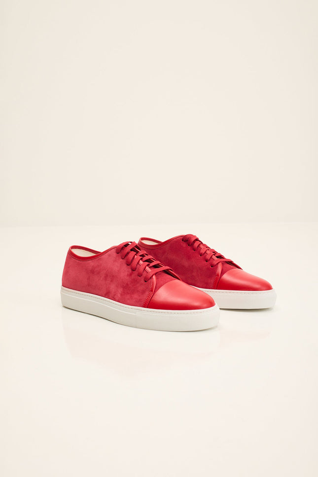 Men's Leather and Suede Sneakers - Red White | Ron Tomson