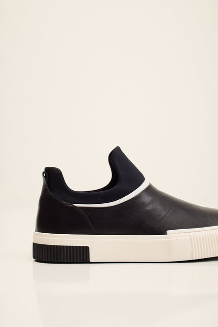Men's Leather Skate Slip-On Sneaker - Black | Ron Tomson