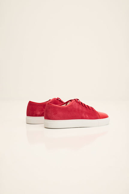 Men's Leather and Suede Sneakers - Red White | Ron Tomson