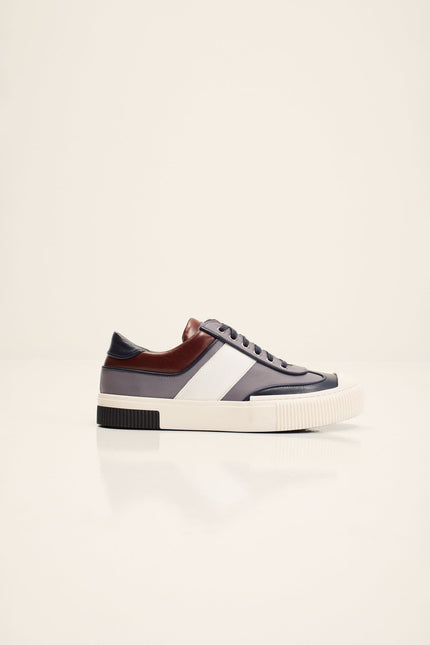 Men's Multi Laced Leather Sneakers - Navy White | Ron Tomson