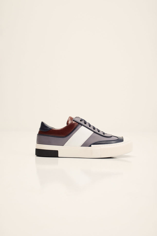 Men's Multi Laced Leather Sneakers - Navy White | Ron Tomson