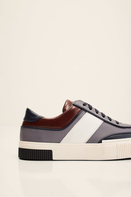Men's Multi Laced Leather Sneakers - Navy White | Ron Tomson