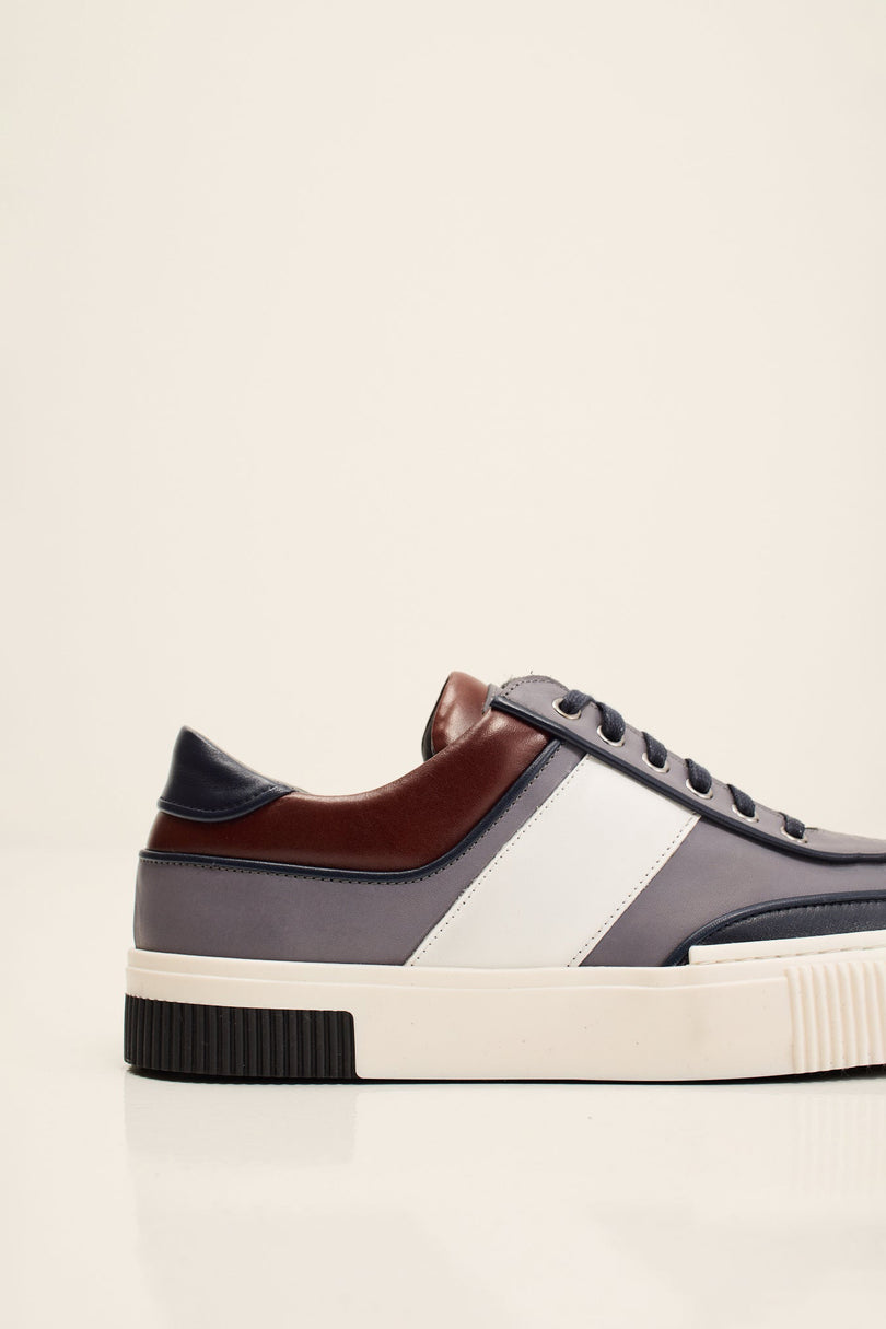 Men's Multi Laced Leather Sneakers - Navy White | Ron Tomson