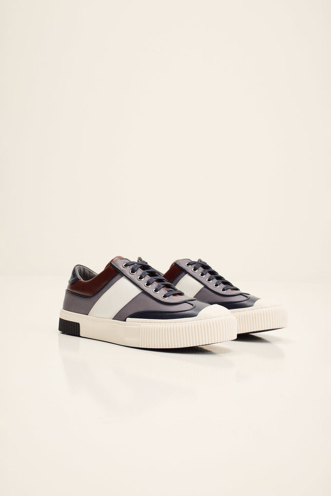 Men's Multi Laced Leather Sneakers - Navy White | Ron Tomson
