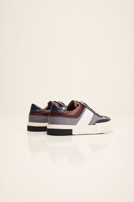 Men's Multi Laced Leather Sneakers - Navy White | Ron Tomson