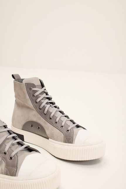Men's Leather and Suede High-Top Sneaker - Grey | Ron Tomson
