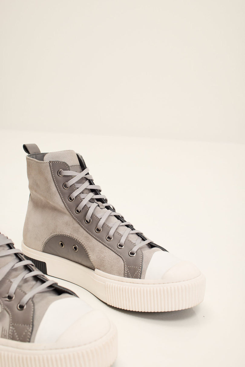 Men's Leather and Suede High-Top Sneaker - Grey | Ron Tomson