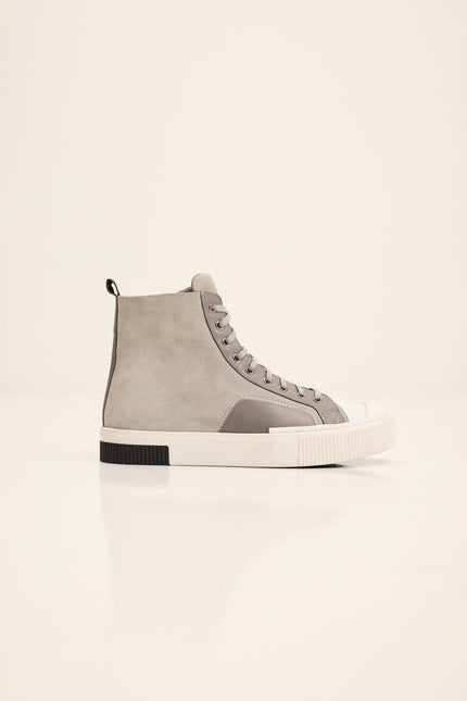 Men's Leather and Suede High-Top Sneaker - Grey | Ron Tomson