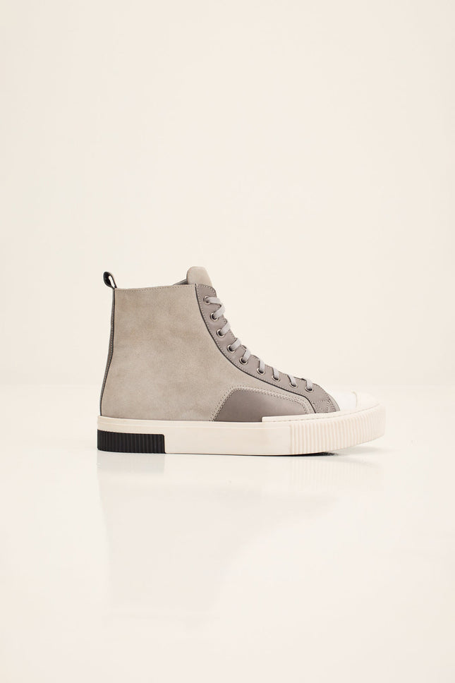 Men's Leather and Suede High-Top Sneaker - Grey | Ron Tomson