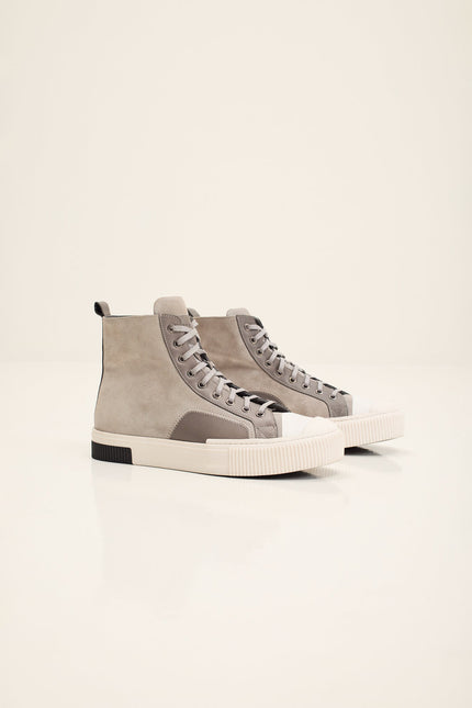 Men's Leather and Suede High-Top Sneaker - Grey | Ron Tomson