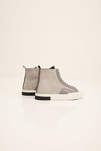 Men's Leather and Suede High-Top Sneaker - Grey | Ron Tomson