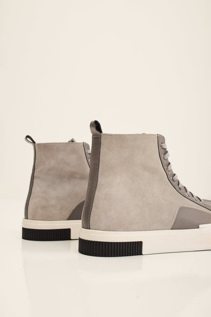 Men's Leather and Suede High-Top Sneaker - Grey | Ron Tomson