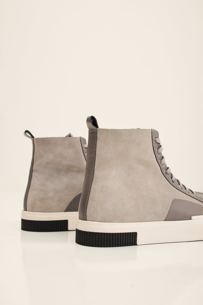 Men's Leather and Suede High-Top Sneaker - Grey | Ron Tomson