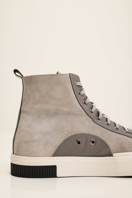 Men's Leather and Suede High-Top Sneaker - Grey | Ron Tomson
