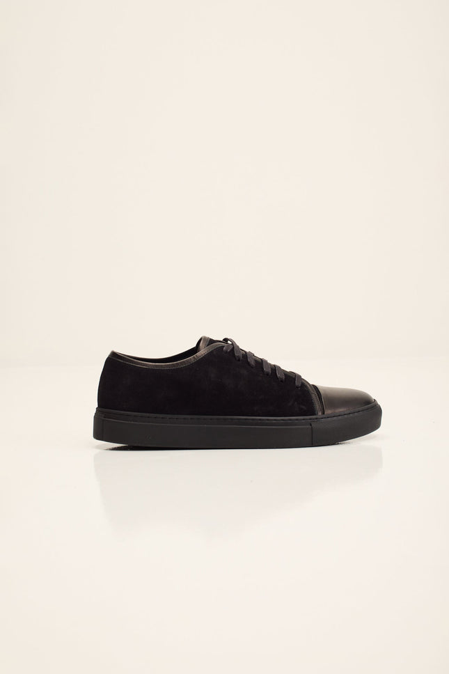 Men's Leather and Suede Sneakers - Black | Ron Tomson