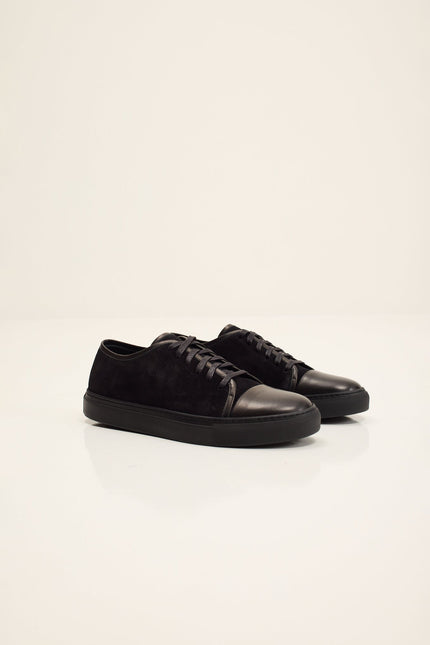 Men's Leather and Suede Sneakers - Black | Ron Tomson
