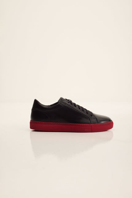 Men's Margom Sole Leather Court Sneaker - Black Red | Ron Tomson