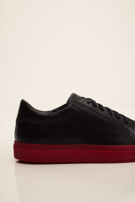 Men's Margom Sole Leather Court Sneaker - Black Red | Ron Tomson