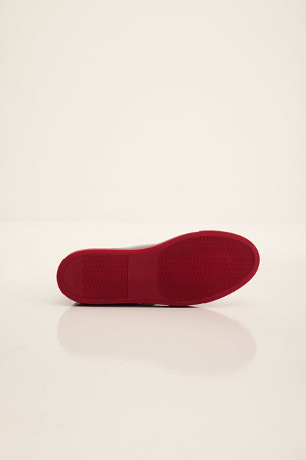 Men's Margom Sole Leather Court Sneaker - Black Red | Ron Tomson