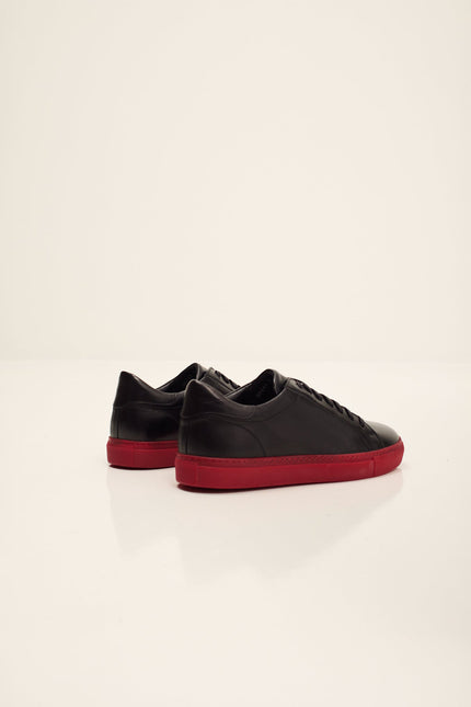 Men's Margom Sole Leather Court Sneaker - Black Red | Ron Tomson