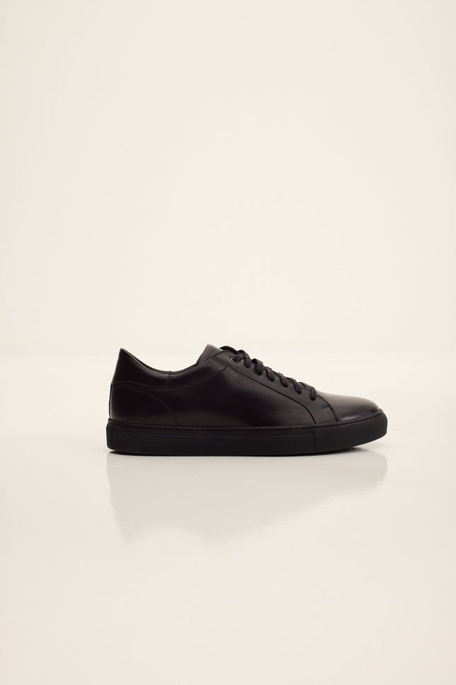 Men's Margom Sole Leather Court Sneaker - Black | Ron Tomson