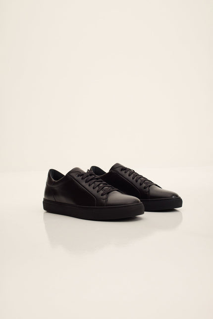Men's Margom Sole Leather Court Sneaker - Black | Ron Tomson