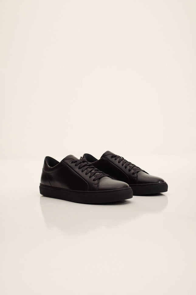 Men's Margom Sole Leather Court Sneaker - Black | Ron Tomson