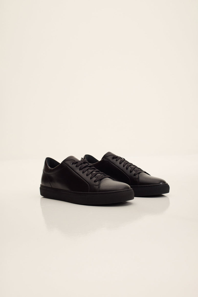 Men's Margom Sole Leather Court Sneaker - Black | Ron Tomson