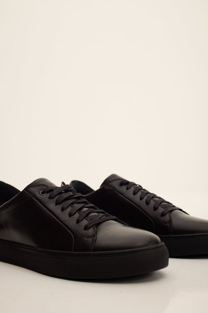 Men's Margom Sole Leather Court Sneaker - Black | Ron Tomson