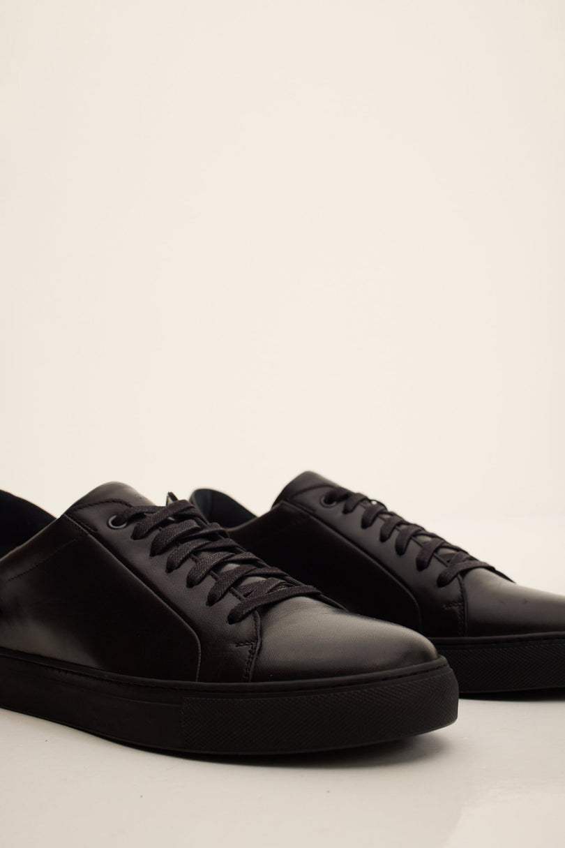 Men's Margom Sole Leather Court Sneaker - Black | Ron Tomson