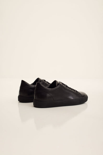 Men's Margom Sole Leather Court Sneaker - Black | Ron Tomson
