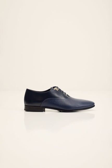 Men's Two Tone Plain Toe Leather Oxford - Navy | Ron Tomson