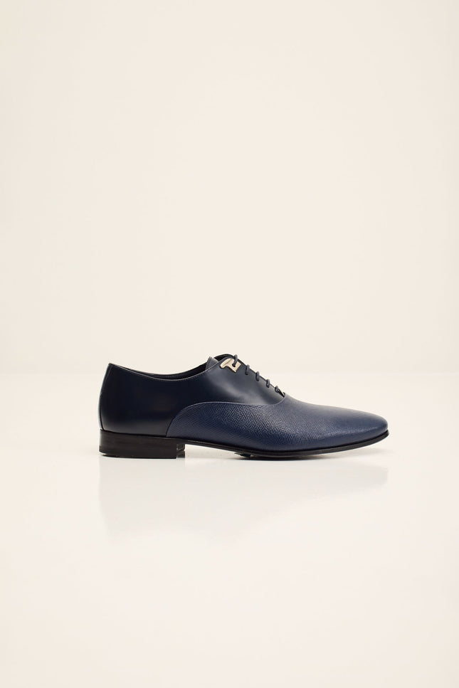 Two Tone Plain Toe Leather Oxford - Navy