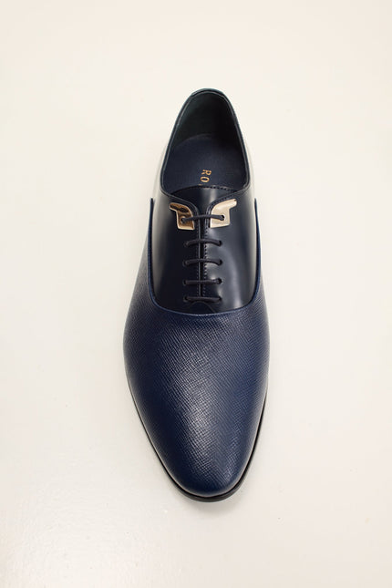Men's Two Tone Plain Toe Leather Oxford - Navy | Ron Tomson