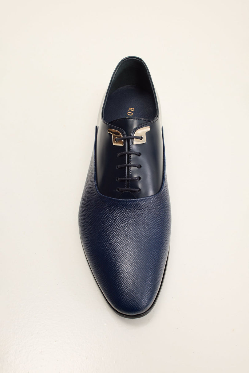 Men's Two Tone Plain Toe Leather Oxford - Navy | Ron Tomson