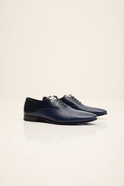 Men's Two Tone Plain Toe Leather Oxford - Navy | Ron Tomson